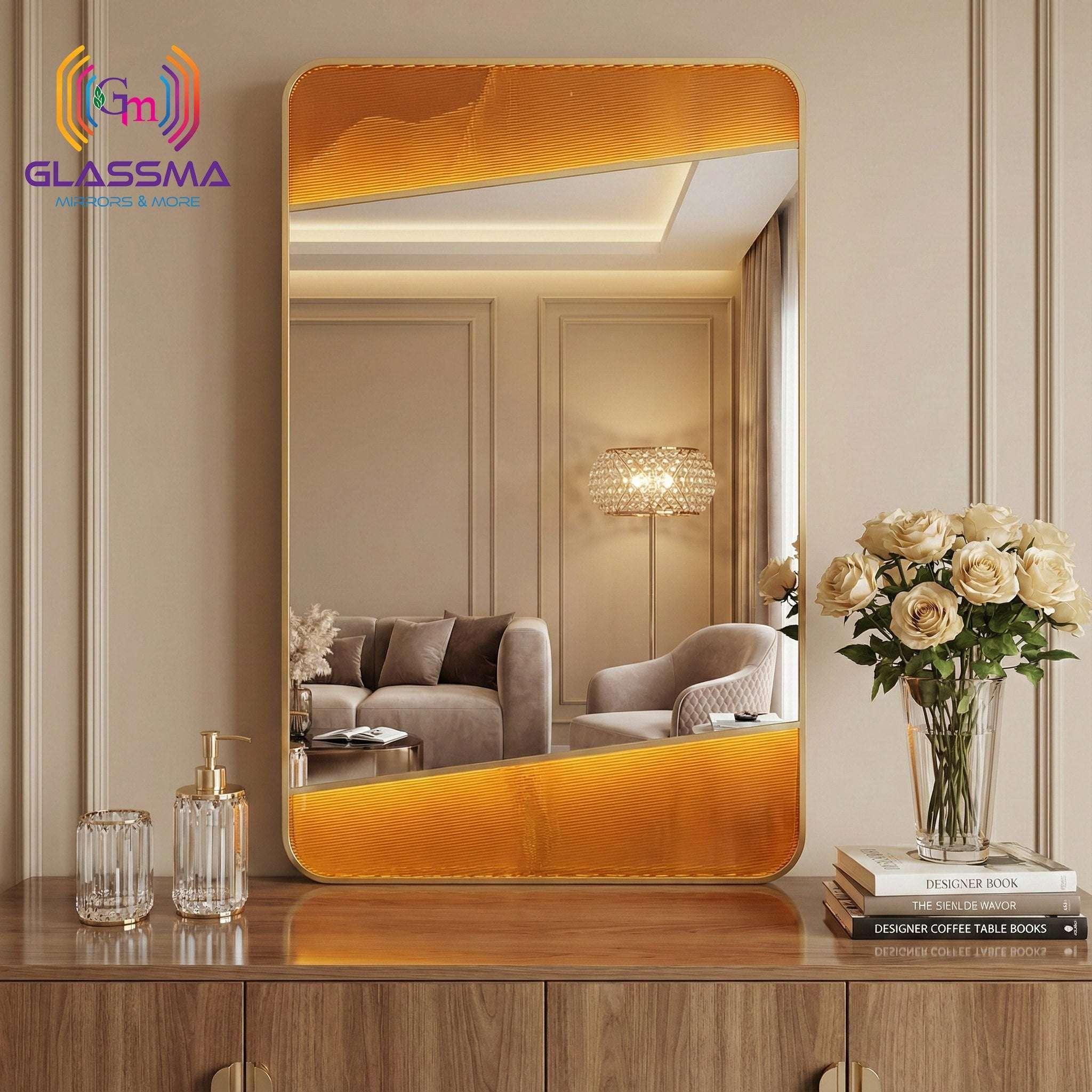 Aluminum Fusion Backlit LED Mirror | Premium Rectangular Designer Wall Mirror with Warm Ambient Glow - Glassma